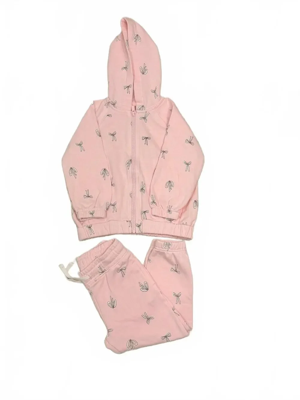 Old Navy‎ Girls Size 3T Pink Bow Print Zip Up Hoodie Sweatpants Jogger Set 2PC